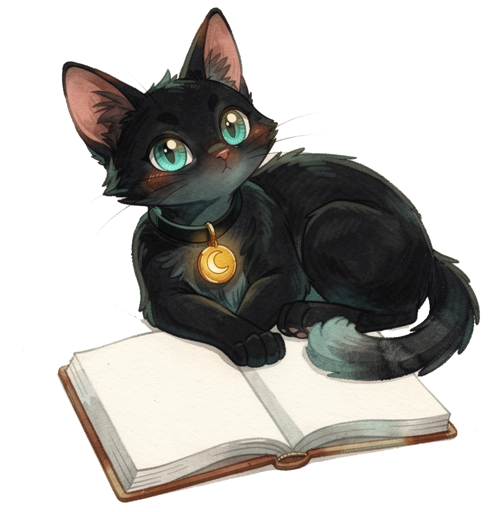 Midnight resting on an open planner