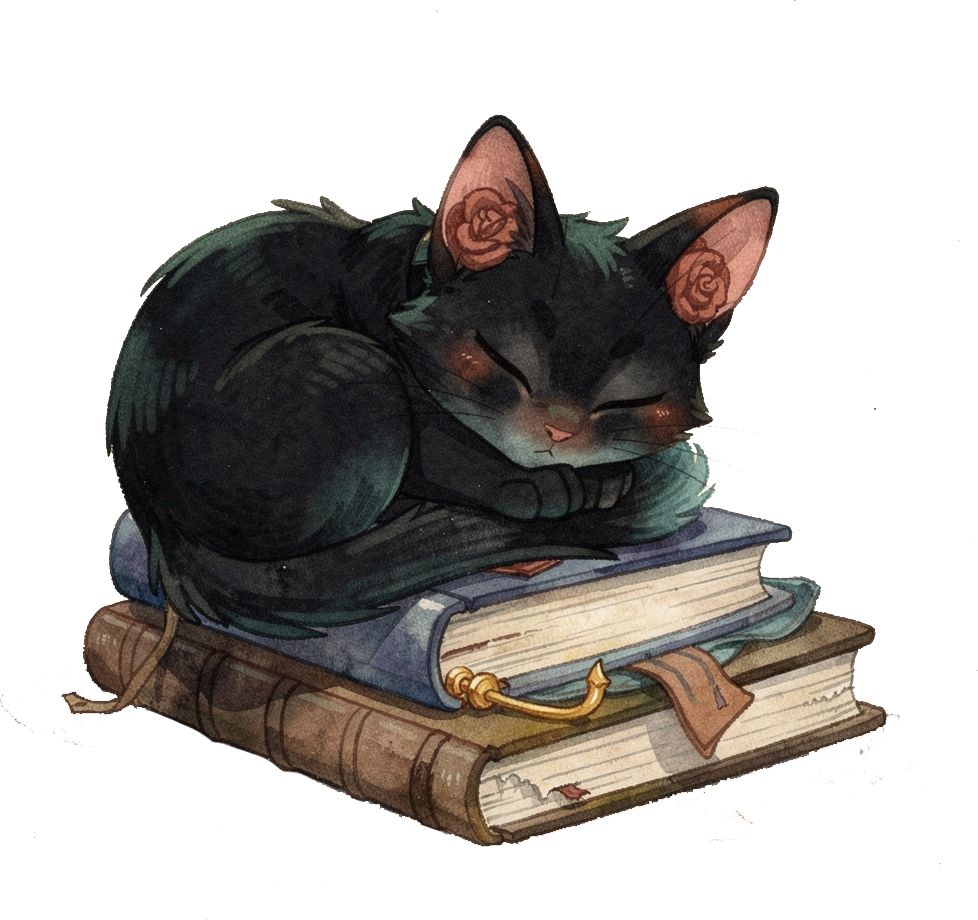 Midnight sleeping on a stack of journals