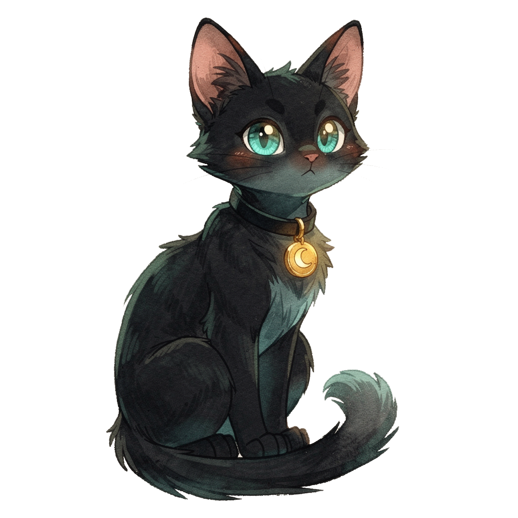 Midnight seated, looking thoughtful
